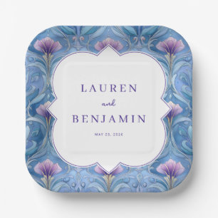 Elegant Floral Wedding Invitation Paper Plate