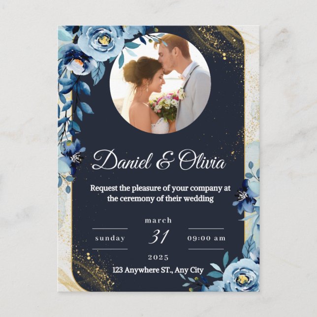 Elegant Floral Wedding Invitation per postcard (Front)