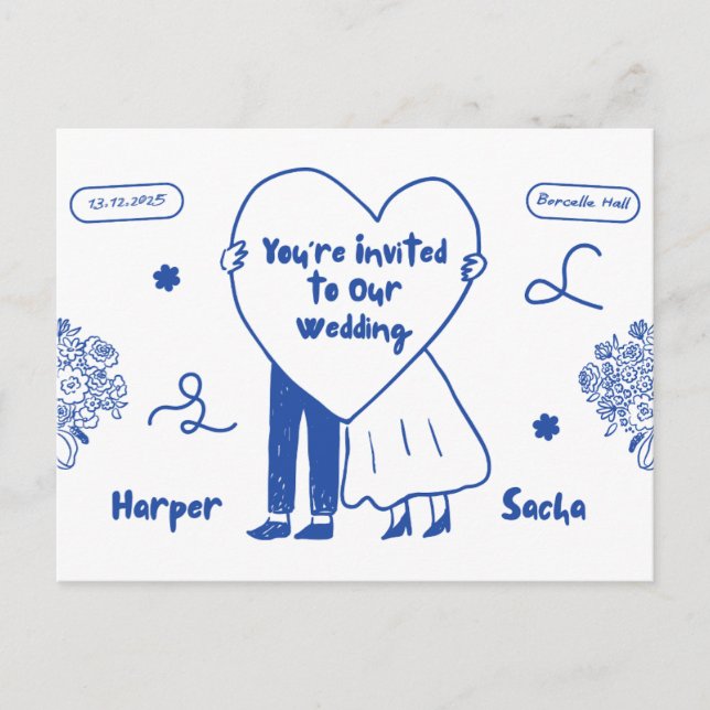 Elegant Floral Wedding Invitation Postcard  (Front)