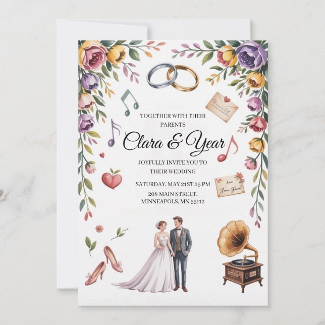 Elegant Floral Wedding Invitation | Romantic Garde (Front)