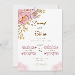 Elegant Floral Wedding Invitation   Romantic Pink 