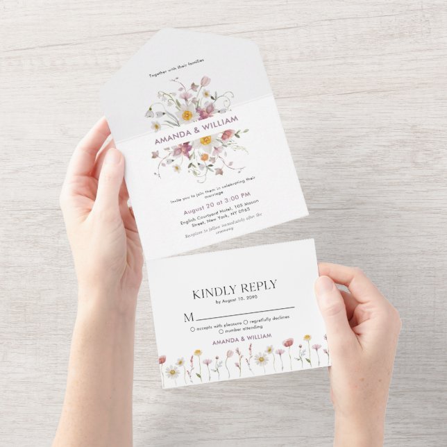 Elegant Floral Wedding Invitation & RSVP Set (Tearaway)