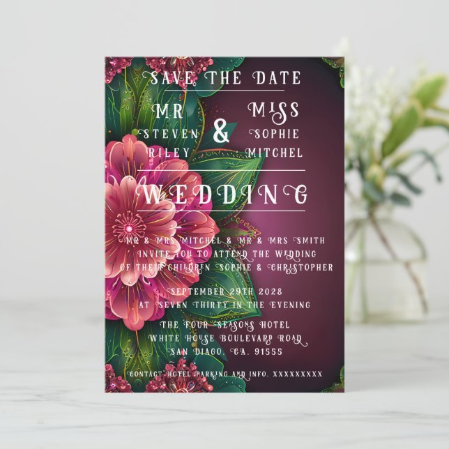 Elegant Floral Wedding Invitation Suite (Standing Front)