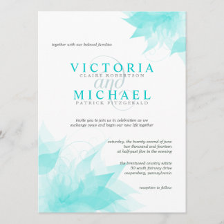 Elegant Floral Wedding Invitation-Teal Blue Ice Invitation