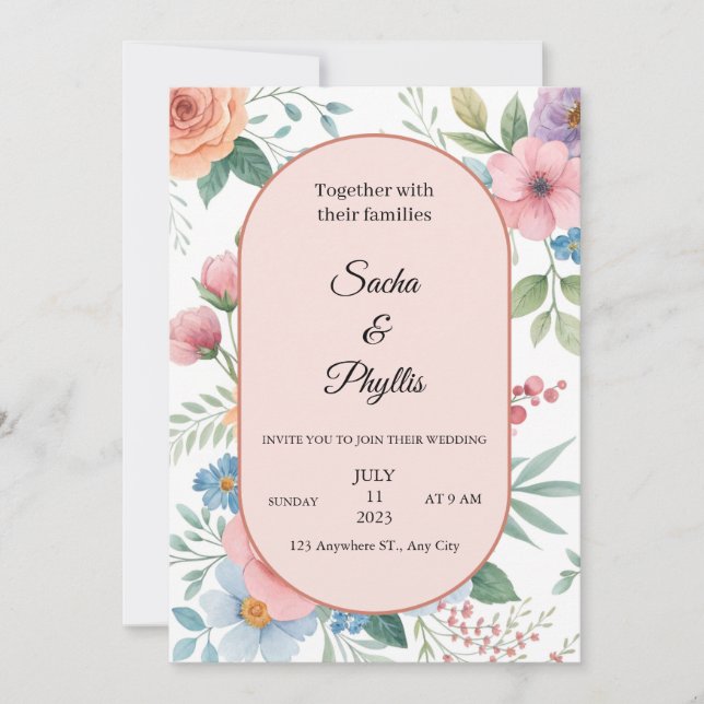 Elegant Floral Wedding Invitation Template (Front)