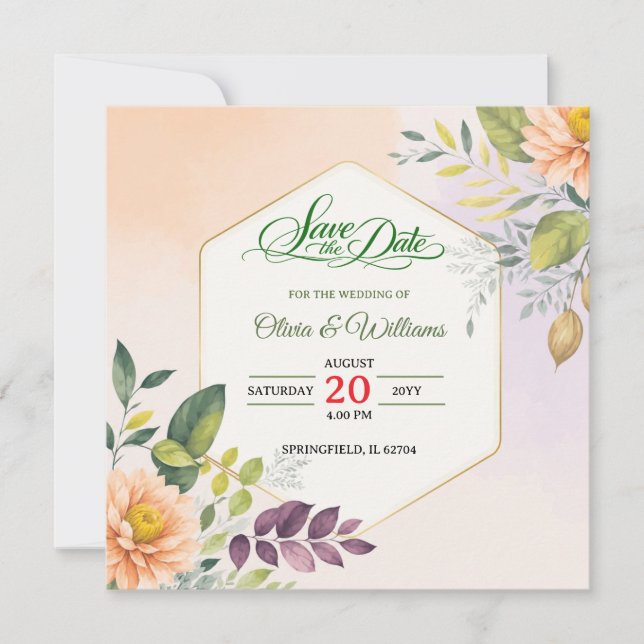 Elegant Floral Wedding Invitation Template (Front)