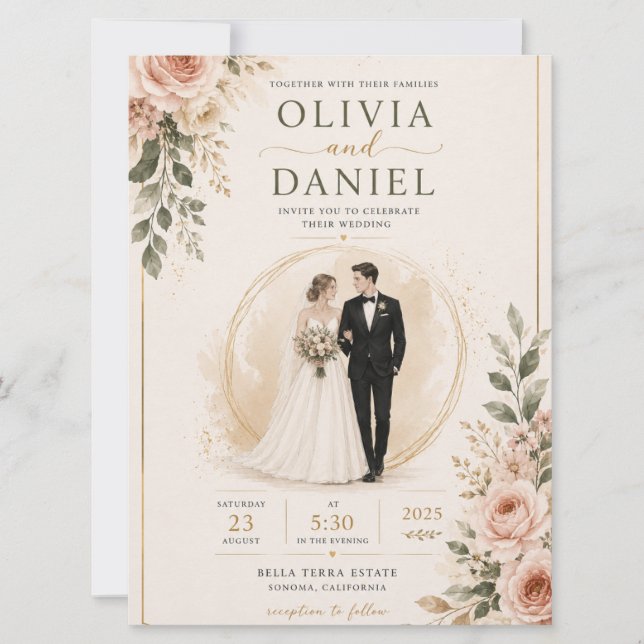 Elegant Floral Wedding Invitation Template (Front)