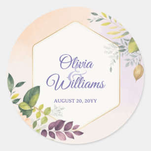 Elegant Floral Wedding Invitation Template Classic Round Sticker