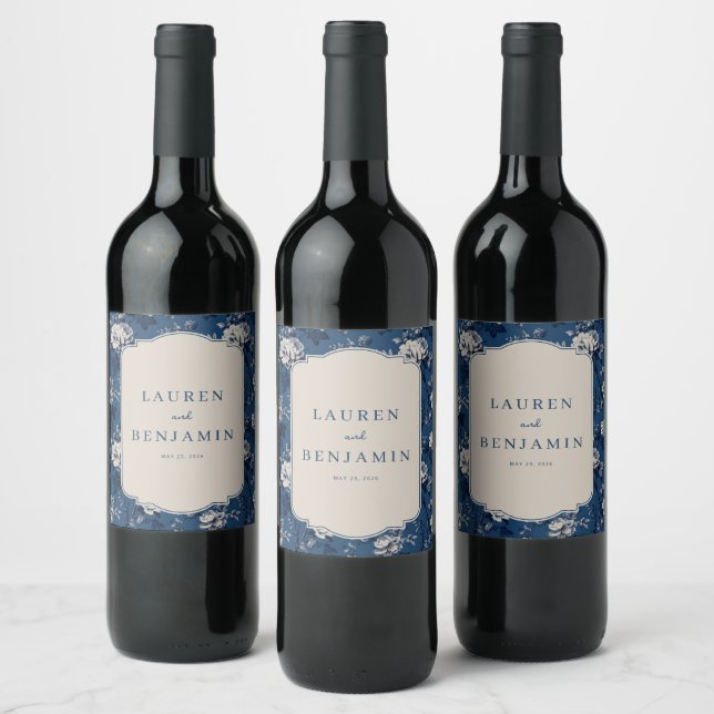 Elegant Floral Wedding Invitation Wine Label (Bottles)