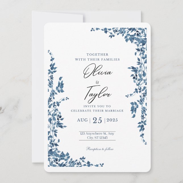 Elegant Floral Wedding Invitation with Gold  (Front)