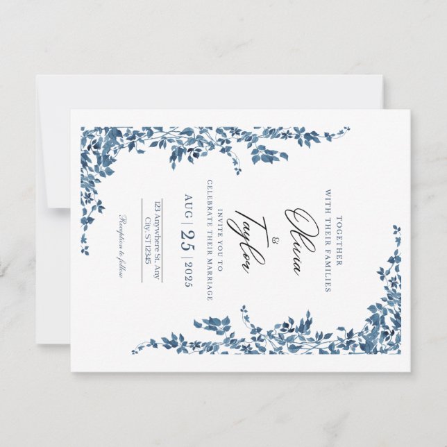 Elegant Floral Wedding Invitation with Gold (Front)