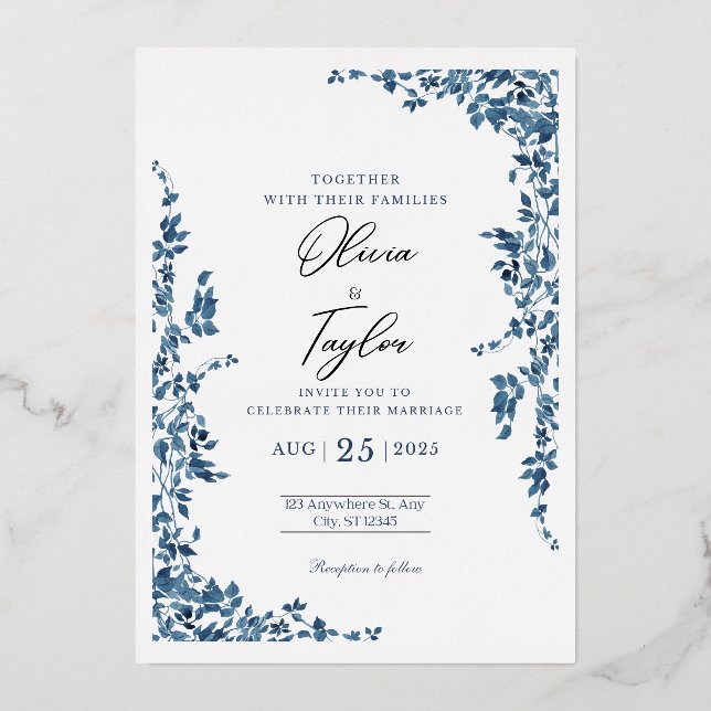 Elegant Floral Wedding Invitation with Gold (Front)