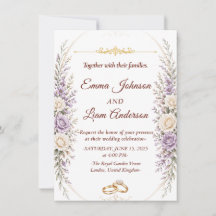 Elegant Floral Wedding Invitation with Gold Frame