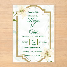 Elegant Floral Wedding Invitation with Gold Frame 
