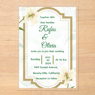 Elegant Floral Wedding Invitation with Gold Frame 