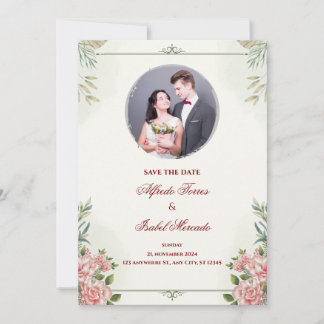 Elegant Floral Wedding Invitation with Photo
