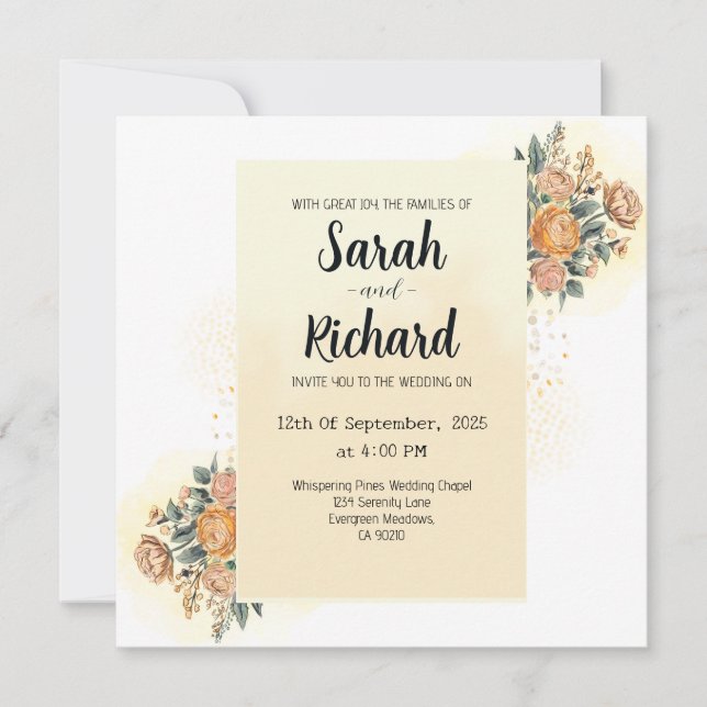 Elegant Floral Wedding Invitation with QR Code (Front)