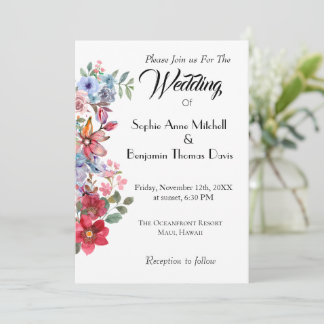 Elegant Floral Wedding Invitation with Watercolor