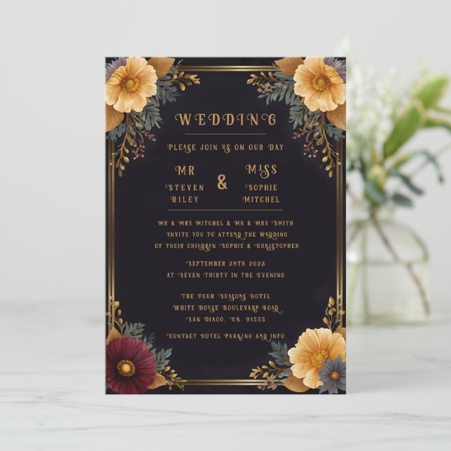 Elegant Floral Wedding Invitations (Standing Front)