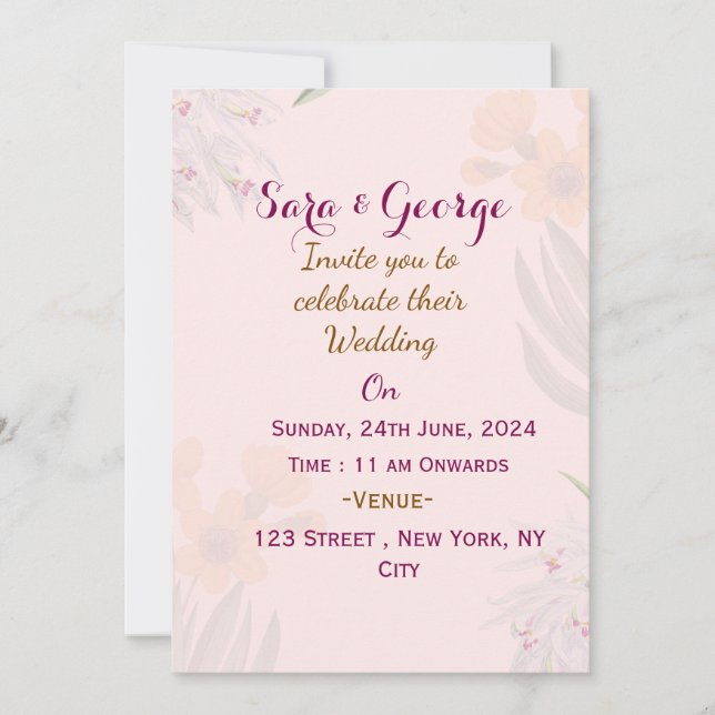 Elegant Floral Wedding Invitations  (Front)