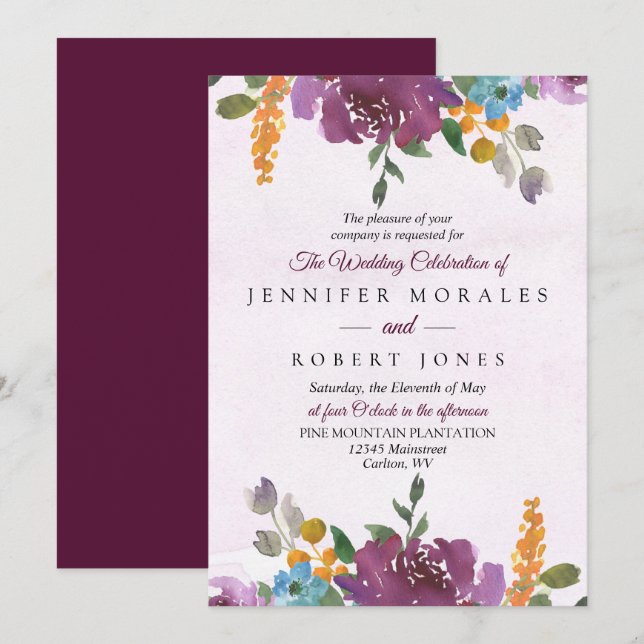 Elegant Floral Wedding Invitations Peonies (Front/Back)