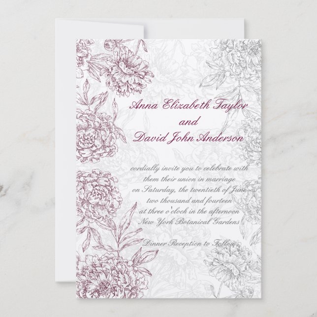 Elegant Floral Wedding Invitations Wine Cream (Front)