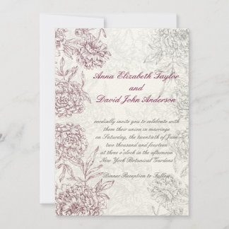 Elegant Floral Wedding Invitations Wine Cream