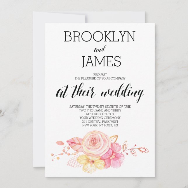 Elegant Floral Wedding Invite With Pearls And Lace (Front)