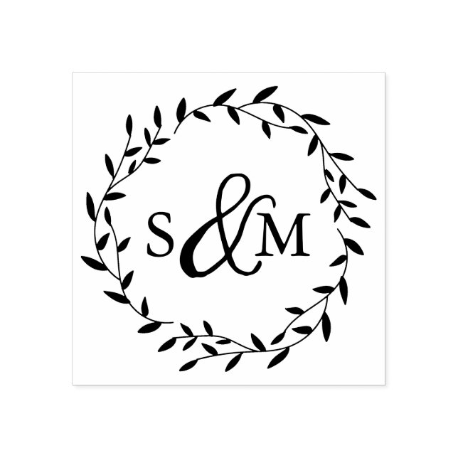 Elegant Floral Wedding Monogram Rubber Stamp (Imprint)