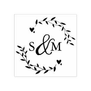 Elegant Floral Wedding Monogram Rubber Stamp