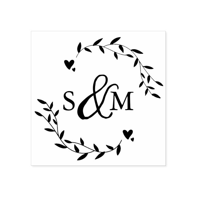 Elegant Floral Wedding Monogram Rubber Stamp (Imprint)