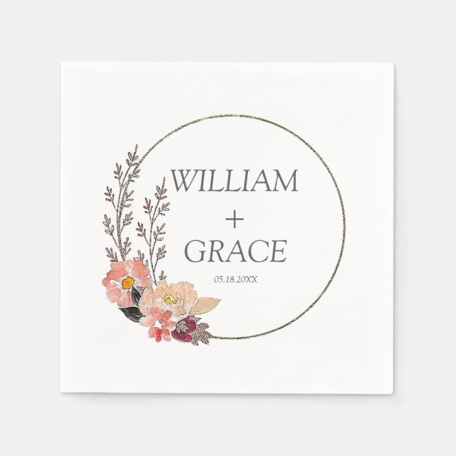 Elegant Floral Wedding Napkin (Front)
