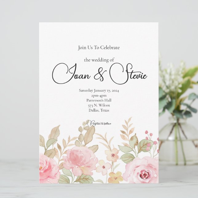 Elegant Floral Wedding Personalised  Invitation (Standing Front)