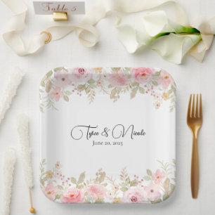 Elegant Floral Wedding Personalised Wedding  Paper Plate