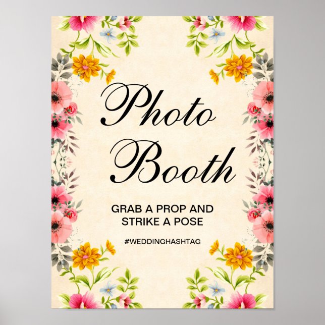 Elegant Floral Wedding Photo Booth Sign (Front)