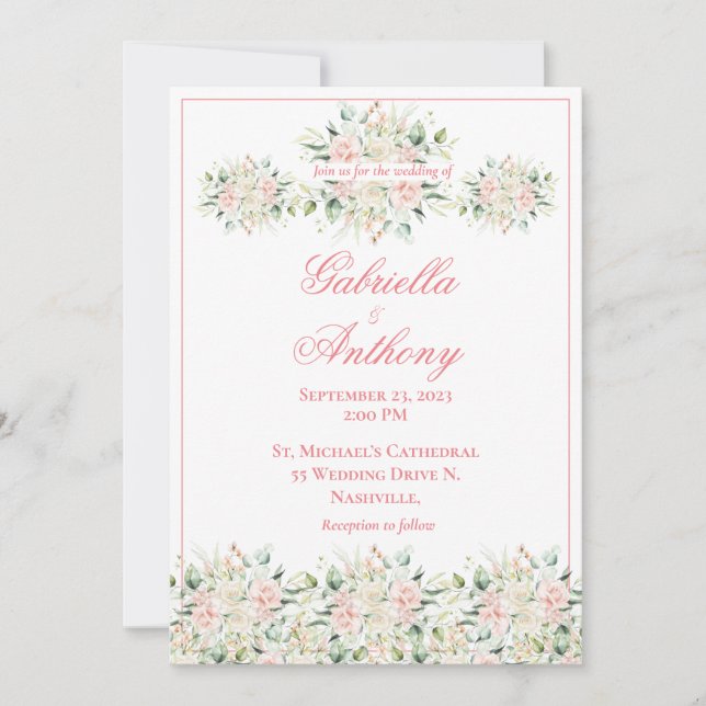 Elegant Floral Wedding Pink Chic Script Wedding Invitation (Front)