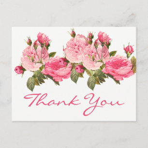 Elegant Floral Wedding Pink Rose Thank You Postcard