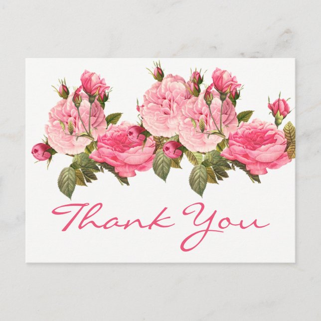 Elegant Floral Wedding Pink Rose Thank You Postcard (Front)