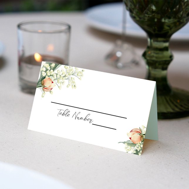 Elegant Floral Wedding Place Card (Peach floral wedding table place card.)