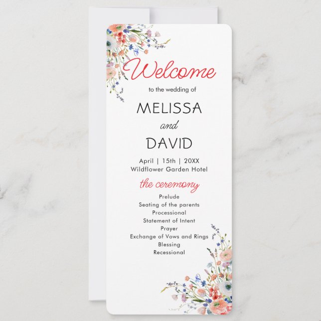 Elegant Floral Wedding Program Card (Front)