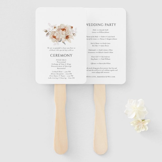 Elegant Floral Wedding Program Hand Fan (Front and Back)