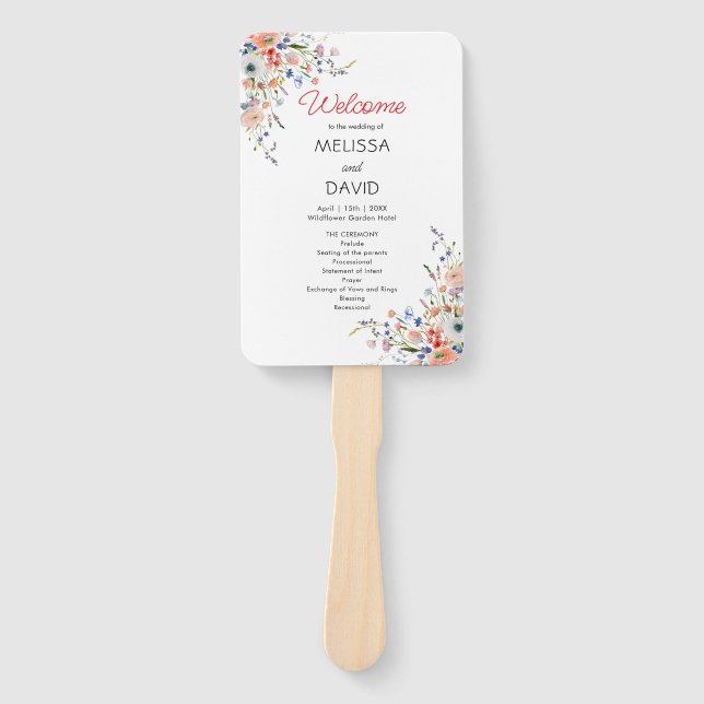Elegant Floral Wedding Program Hand Fan (Front)