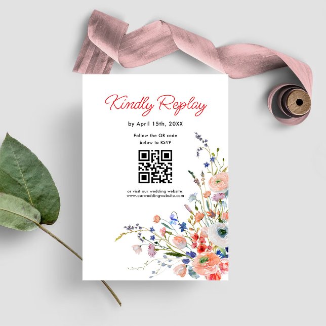 Elegant Floral Wedding QR Code RSVP Card (Creator Uploaded)