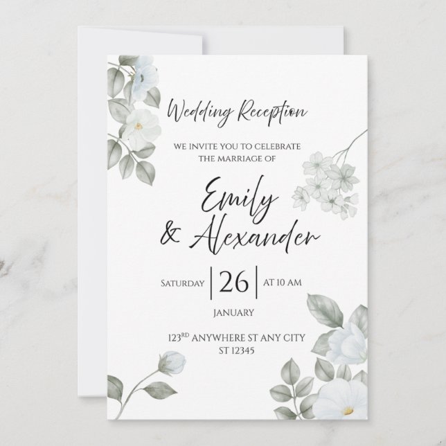 Elegant Floral Wedding Reception Invitation (Front)