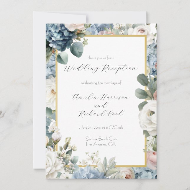 Elegant Floral Wedding Reception Invitation Card (Front)
