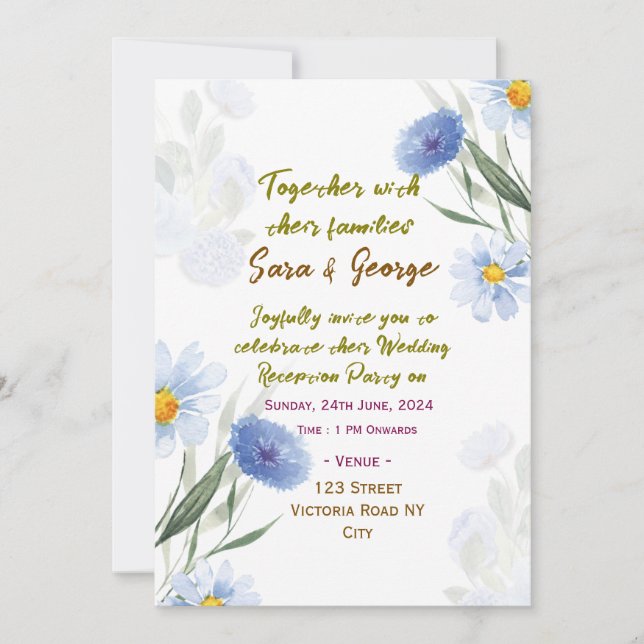Elegant Floral Wedding Reception Invitations  (Front)