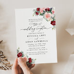 Elegant Floral Wedding Reception Only Invitation<br><div class="desc">This elegant Romantic Blooms collection features watercolor burgundy and blush florals with greenery leaves paired with a classy serif & delicate sans font in black,  and dusty rose back with a customisable monogram. Matching items available.</div>