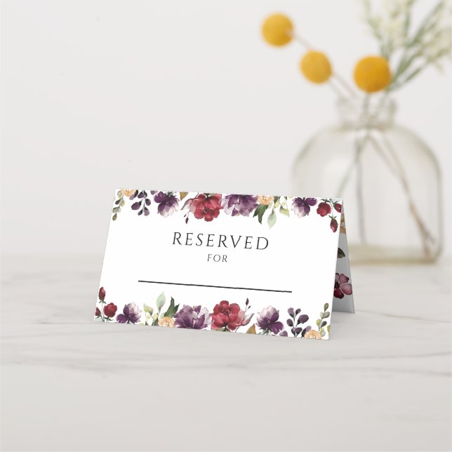 Elegant Floral Wedding Reception Reserved Table Place Card (Front)