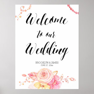 Elegant Floral Wedding Reception Sign 18x24