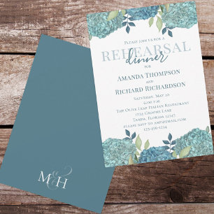 Elegant Floral Wedding Rehearsal Blue Hydrangea Invitation
